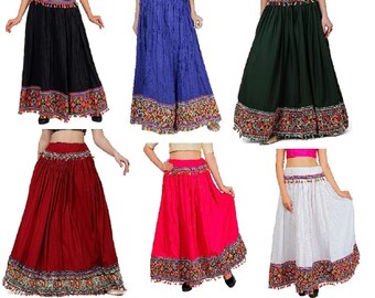 Falda maxi de mujer, falda larga de rayón boho hecha a mano, falda bordada de trabajo de Kutch bohemio, falda hippie, faldas Festival