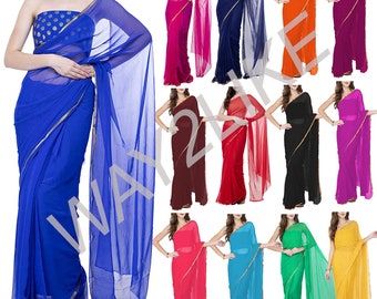 Saree femme avec chemisier, dentelle dorée, sari Bollywood, tenue de soirée, rideau, robe drapée en mousseline de soie, sari indien