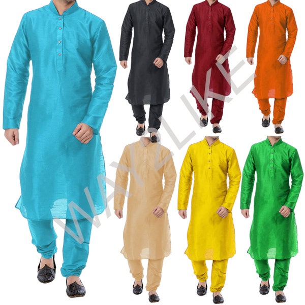 Men's Kurta Pyjama Set, Dupion Silk, Traditional Kurta, Churidar Wedding Kurta, Ethnic Kurta, Religious, Outfit Kurta Set Men Clothig