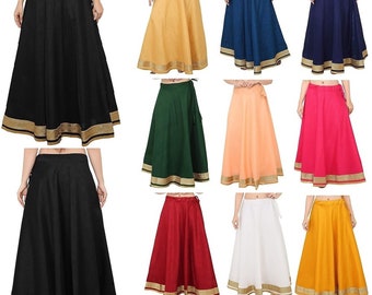 Jupe en soie Dupion faite à la main, jupes Bollywood Lehenga, jupe Golden Zari Border, vêtements ethniques, jupe longue gitane, jupes Maxi