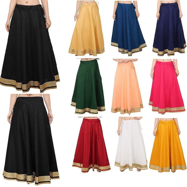 Handmade Dupion Silk Skirt, Bollywood Lehenga Skirts, Golden Zari Border Skirt, Ethnic Wear, Gypsy Long Skirt, Special Occasion Maxi Skirts