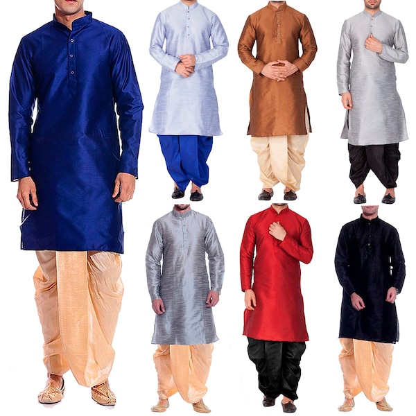 Ensemble Dhoti Kurta pour hommes faits à la main, ensemble de pyjama Kurta en soie Dupion, robe de mariée ethnique, ensemble de pantalons