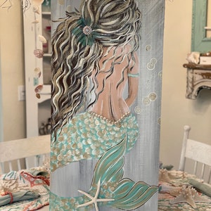 Mermaid Painting in Aqua on wood