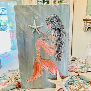 Original coral mermaid painting on wood!!