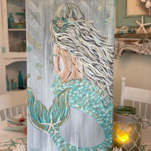 Mermaid original painting in aqua