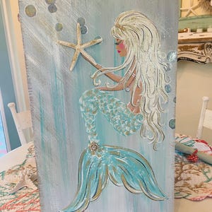 Original Aqua mermaid painting on wood!!