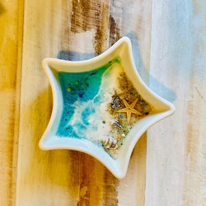 Star Coastal ocean wave trinket dish, ring dish,resin jewelry tray!!