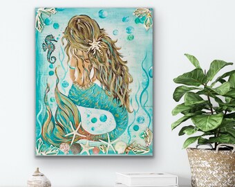 Original Mermaid painting on giclee matte print  Hand signed.
