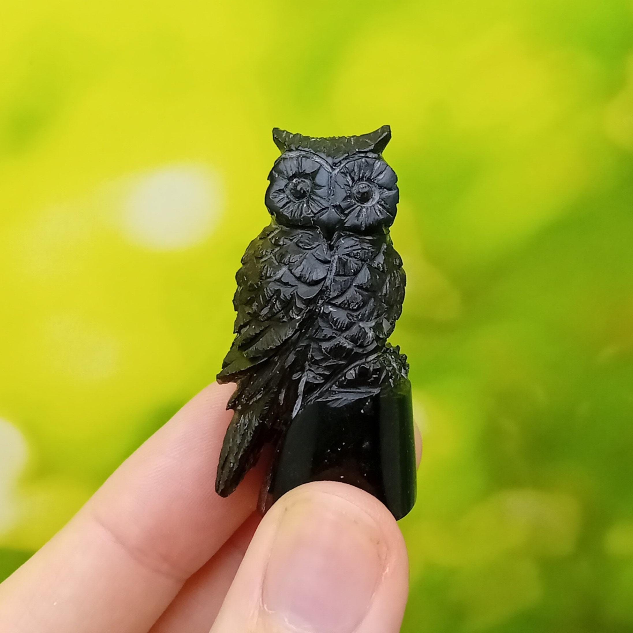 Whitby Jet Owl Carving: Root Chakra Crystal Healing