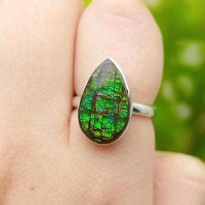 Ammolite Sterling Silver Ring | Size O / 7.5 | Green Ammolite