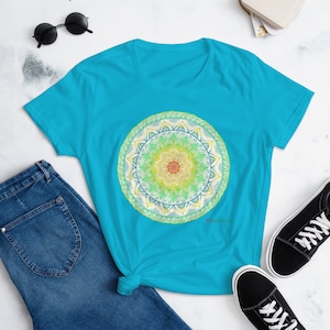 Dames T-shirt met korte mouwen, Citrus (plus blauw!) Mandala