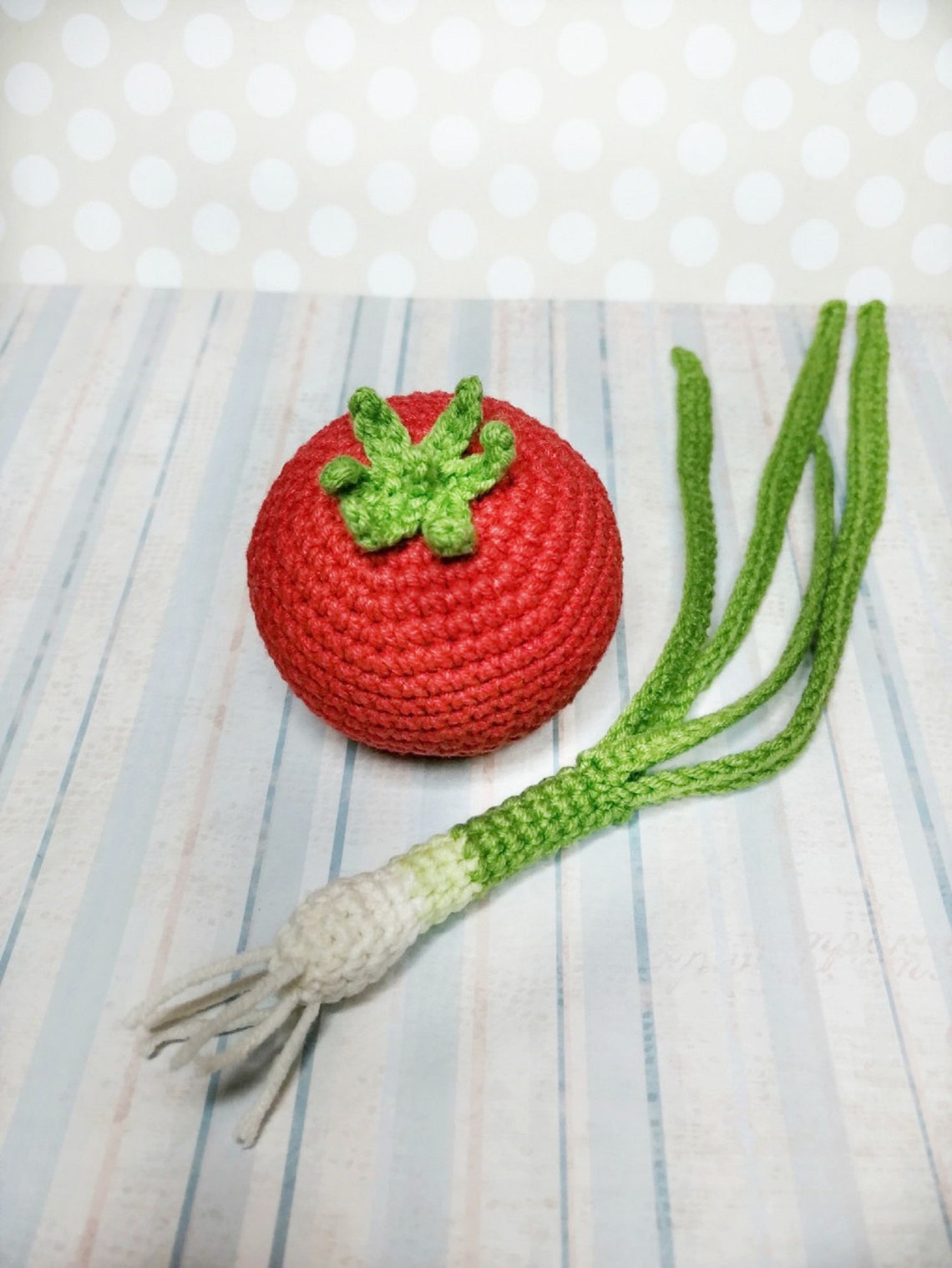 Crochet tomato. Knitted green onions. Crochet food. Crochet Etsy