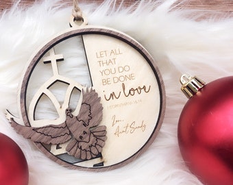 Dove Religious Ornament Gift / Bible Verse Ornament/ Personalized Ornament / Love Ornament / Religious Ornament