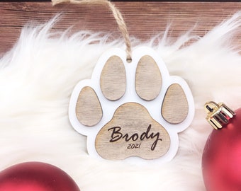 Personalized Dog Paw Ornament / Paw Christmas Ornament / Custom Dog Ornament / Christmas Pet Ornament / Dog Holiday Gift