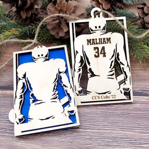 Personalized Football Ornament / Football Player Gift / Wood Sports Ornament / Sport Jersey / Football Christmas / Custom Jersey