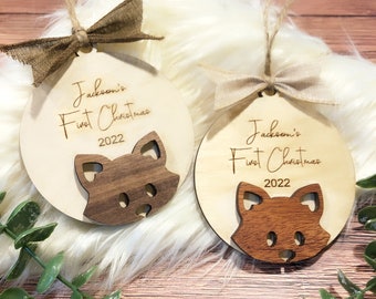 Baby's 1st Christmas Ornament - Baby Fox Ornament - Rustic Baby Ornament - Personalized First Christmas - Personalized Baby Ornament