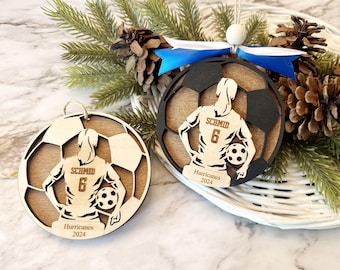 2025 Personalized Soccer Ornament / Soccer Player Gift / Wood Sports Round Ornament / Sport Jersey / Soccer Christmas / Custom Soccer Jersey