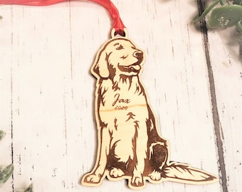 Golden Retriever Personalized Ornament w/ Name, Dog Ornament, Custom Dog Ornament, Christmas Pet Ornament, Dog Holiday Gift
