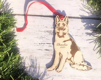 German Shepard Personalized Ornament w/ Name, Dog Ornament, Custom Dog Ornament, Christmas Pet Ornament, Dog Holiday Gift, 2025 Year