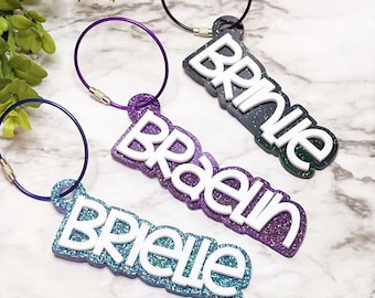 Backpack Tags, Name tags, Kids Keychains, Glitter Name Tag, Back to School, Lunchbox Name tag, Luggage Tag, Team Tags