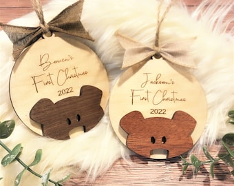 2025 Baby's 1st Ornament - Baby Bear Ornament - Rustic Baby Ornament - Personalized First Christmas - Personalized Baby Ornament