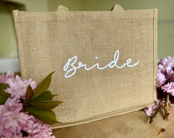 Gold Glitter Bride Bag | Hand Embroidered | Hen Party Bag | Beach Bag | Wedding Bags | Bridesmaid Bags | Personalization Options Available