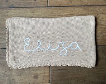 Personalised Baby Name Blanket.Available In White.Perfect Baby Shower, New Baby & Christmas Gifts. Matching Comforter Available.100% Organic