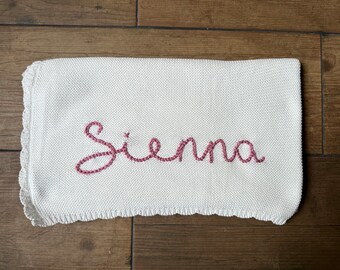 Personalised Baby Name Blanket.Available In White.Perfect Baby Shower, New Baby & Christmas Gifts. Matching Comforter Available.100% Organic