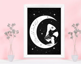 Yoga Art Print, Wild Women Art, Birthday Gifts For Her, Gifts For Yogis, Stay Wild Moon Child, Spiritual Art Print, Feminine Art