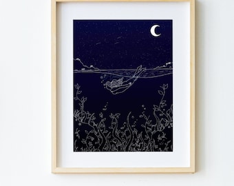 Wild zwemmen kunstprint, cadeaus voor zwemmers, oceaankunst print, zwemmen cadeaus voor vrouwen, verjaardagscadeaus voor haar, zwemmen in koud water