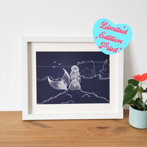 Mermaid Art Print, Newquay Print, Cornwall Art Print, Birthday Gifts for Her, Mermaid Gifts For Girls, Beach Art, Wild Swimming Art