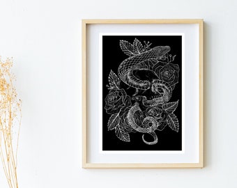 Goth Art Print, Skull Art Print, Gothic Gifts For Her, Gothic Birthday Gifts, Roses Art Print