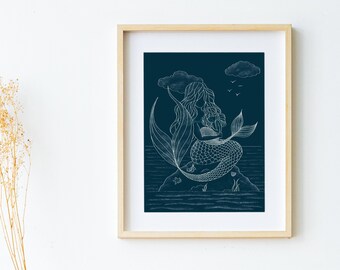 Mermaid Art Print, Birthday Gifts for Mum, Mermaid Gifts For Her, Mothers Day Gift, Wild Swimming Print, Ocean Art Print, Mum Print