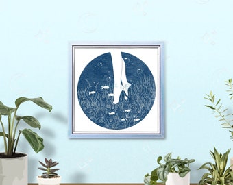 Wilde zwemprint, cadeaus voor duikers, verjaardagscadeaus voor vriend, strandkunstprint, cadeau oceaanliefhebber, zeemeermin kunstprint, oceaanprint