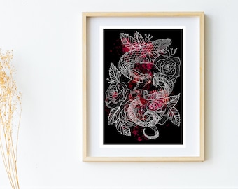 Goth Art Print, Skull Print, Roses Art Print, Goth Home Decor, Pagan Art, Gothic Gifts For Her, Gothic Birthday Gift, Witchy Decor