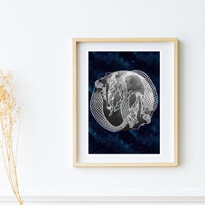 Mermaid Print, Yin Yang Wall Art, Mermaid Gifts For Girls, Full Moon Print, Spiritual Art Print, Birthday Gifts for Her, Wild Swimming Print
