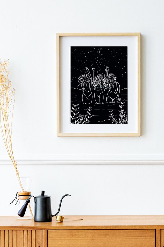 Wild Swimming Print, Gifts for Swimmers, Ocean Art Print, Best Friend Gifts for Her, Friendship Art Print, Sisterhood Print, Wild Women Art