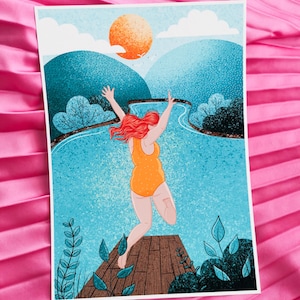 Lámina de natación salvaje, regalos de cumpleaños para nadadores, arte de natación en agua fría, regalos para ella, decoración colorida del hogar, impresión de positividad corporal