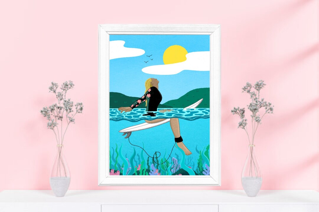 Surf Art Print Surfer Girl Print Birthday Gifts for Surfer Etsy