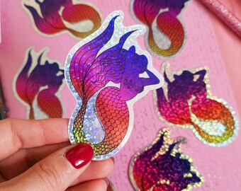 Mermaid Stickers, Mermaid Gifts For Girls, Glitter Mermaid, Rainbow stickers, Glitter Gifts For Her, Pin Up Mermaid, Pin Up Girl Art