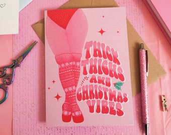 Thick thighs Christmas Card, Cards For Her, Body Positivity Greeting card, Pink Christmas gifts, Curvy Women art, Girly Christmas Cards