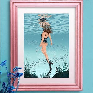 Wild Swimming Art Print, Gifts for Swimmers, Ocean Art Print, Swimming Gifts For Women, Birthday gifts for Her, Cold Water Swimming