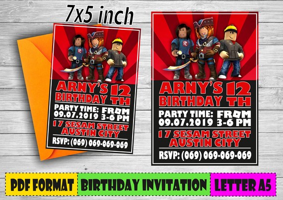 Digital Roblox Personalized Invitation Roblox Invit Card Etsy - roblox red hulk