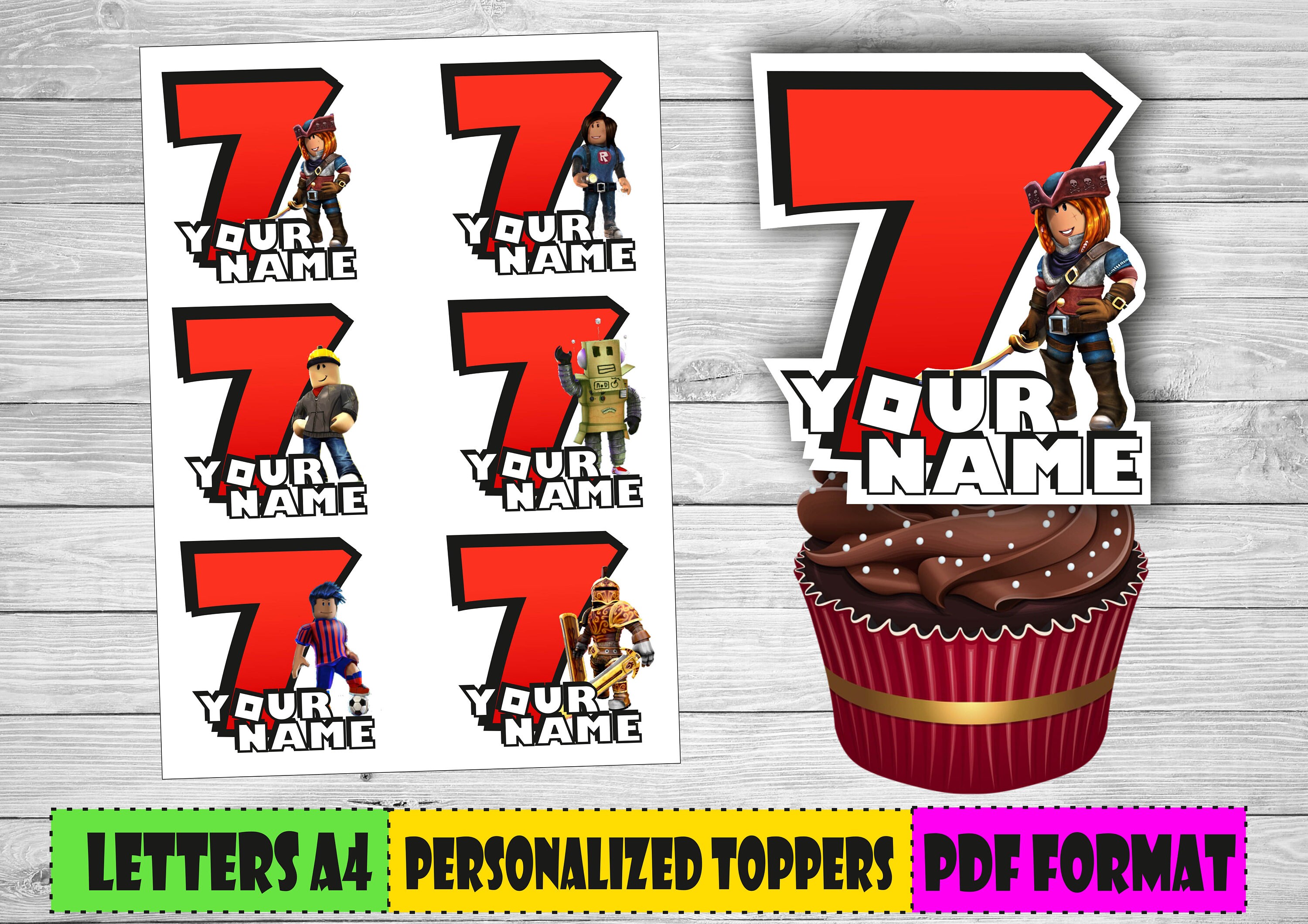 Digital Roblox cupcake personalized toppers Roblox printable | Etsy