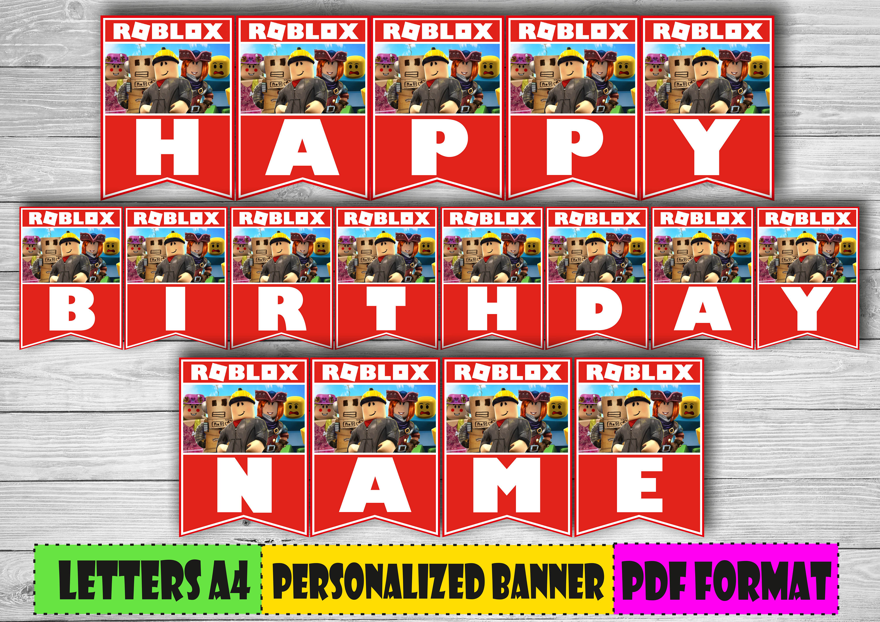 Digital Roblox Personalized Birthday Banner Printable Roblox Etsy - printable roblox papercraft template