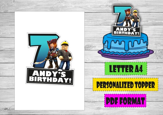 Digital Roblox Personalized Cake Topper Roblox Printable Decoration Party Printable Roblox Birthday Topper - roblox birthday cake walmart