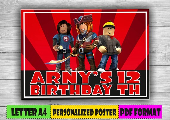 Digital Roblox Personalized Poster Roblox Birthday Poster Etsy - roblox alphabet numbers and symbols 375 png 300 dpi etsy in 2020 birthday photo booths mickey party photobooth props printable