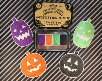 Halloween Spooky Palette ~ Handmade Watercolor Mica Set ~ Shimmer Paint of 4 Full Pans ~ Ouija Board Tin