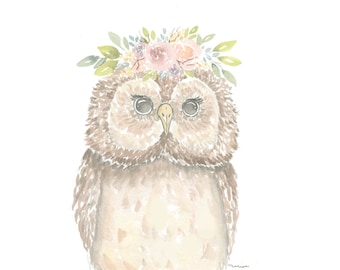 Opal the Owl Watercolor Woodland Animal Art Owl Painting