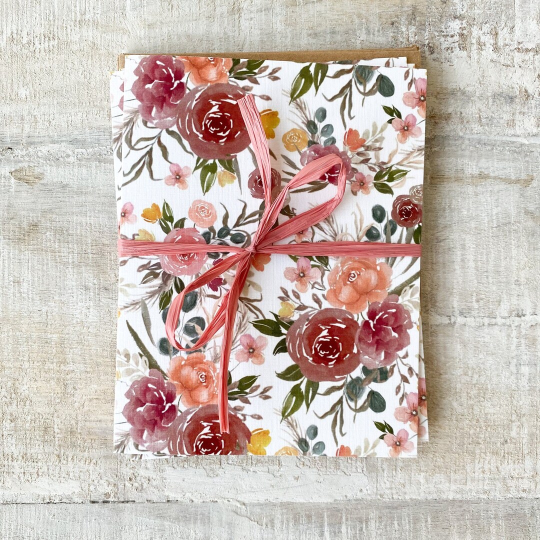 Fall Moody Floral Note Card Set Watercolor Flowers - Etsy